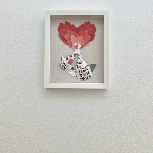 NEW Handmade Origami Koi Fish Love Ombré Heart Wooden Linen Shadow Box 9x11 inch - Picture 7 of 8